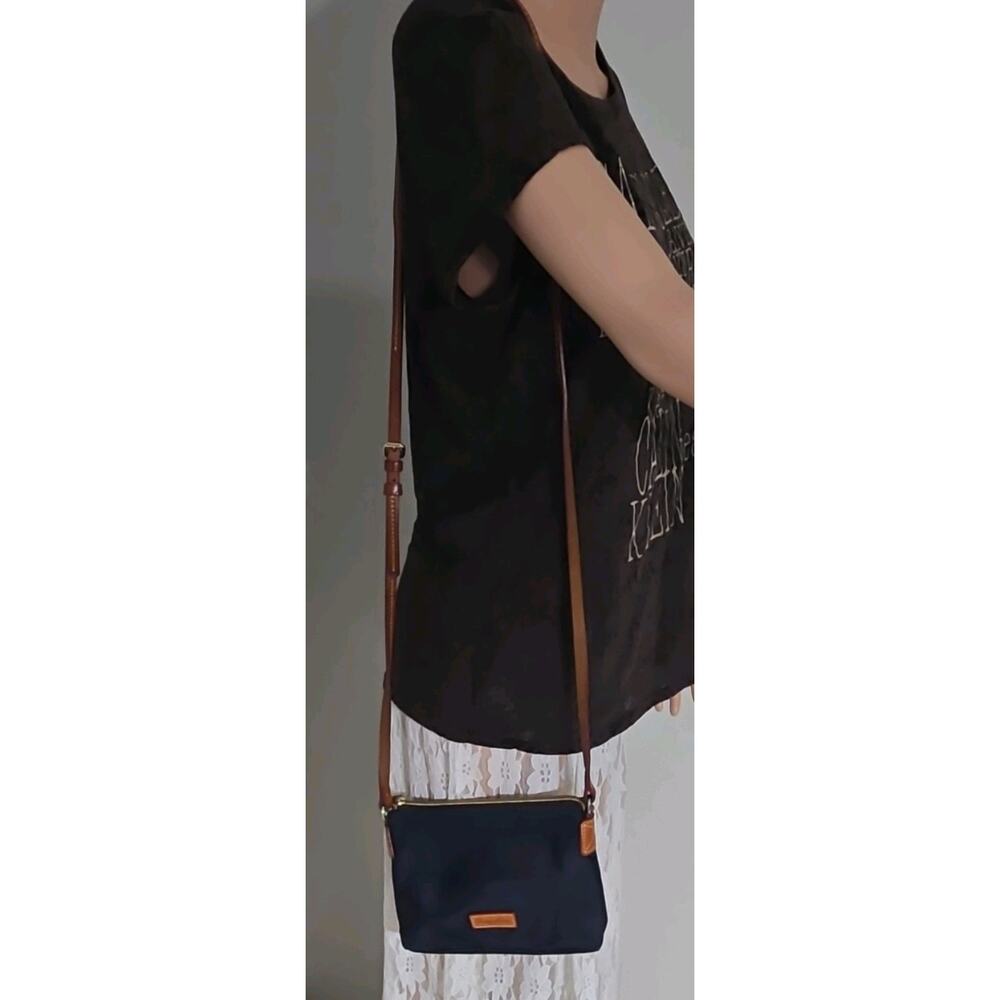 Dooney & Bourke Navy Nylon Crossbody Bag Leather Trim Gold Zip Small Purse